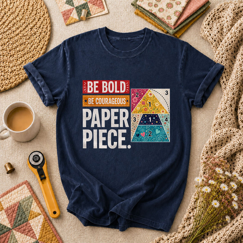 Be Bold Be Courageous Paper Piece T-Shirt - Navy