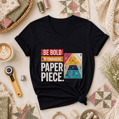 Be Bold Be Courageous Paper Piece Women's V-Neck - Black