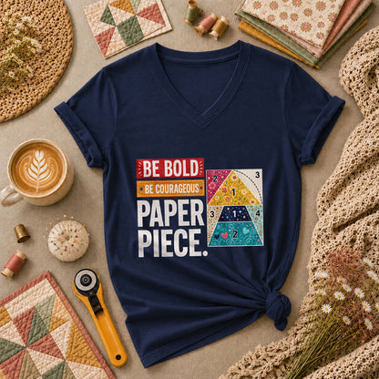 Be Bold Be Courageous Paper Piece Women's V-Neck - Navy