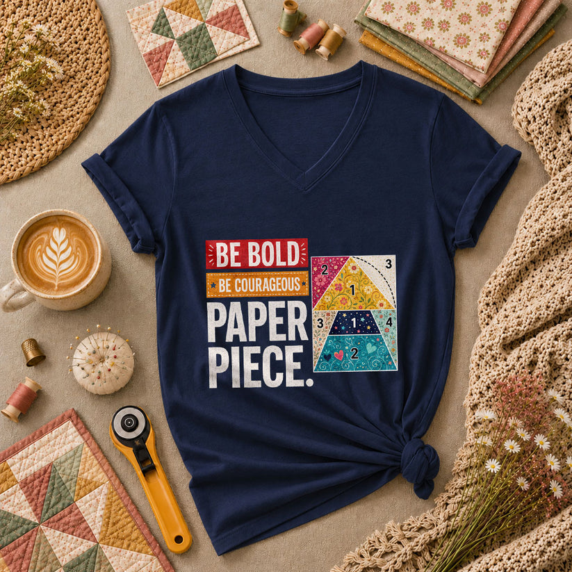 Be Bold Be Courageous Paper Piece Women's V-Neck - Navy