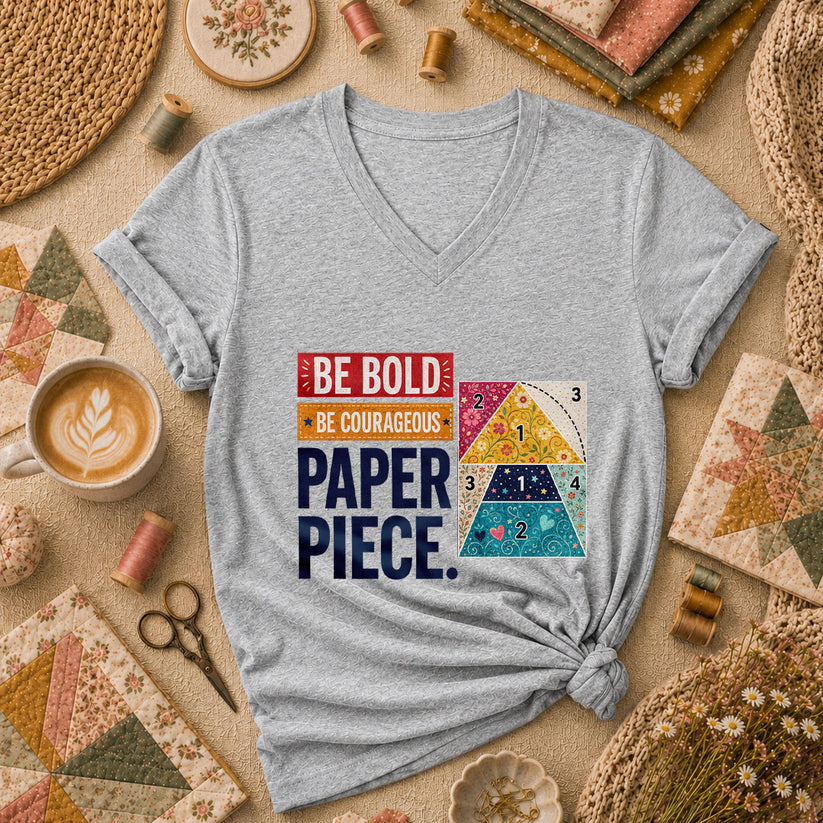 Be Bold Be Courageous Paper Piece Women's V-Neck - Sport Grey
