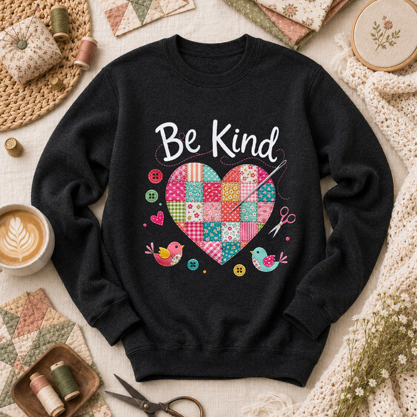 Be Kind Patchwork Heart Long Sleeve - Black