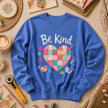 Be Kind Patchwork Heart Long Sleeve - Heather True Royal