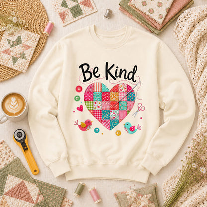 Be Kind Patchwork Heart Long Sleeve - Natural