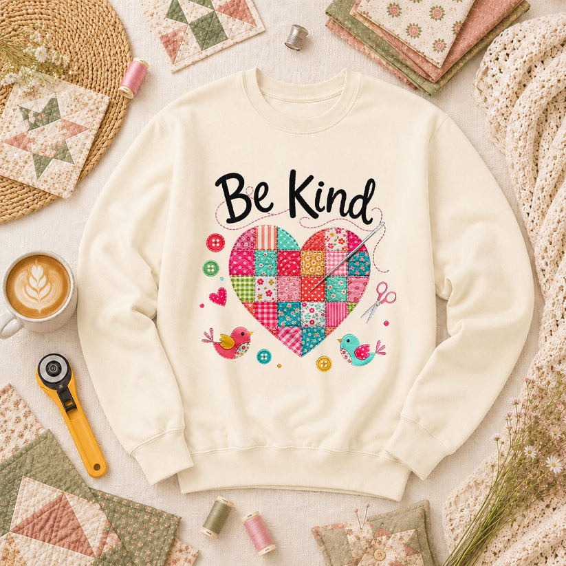 Be Kind Patchwork Heart Long Sleeve - Natural