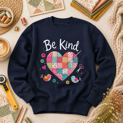 Be Kind Patchwork Heart Long Sleeve - Navy