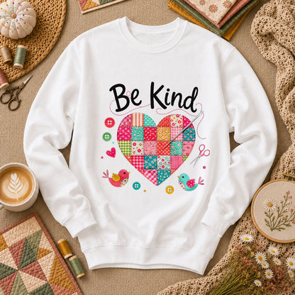 Be Kind Patchwork Heart Long Sleeve - White