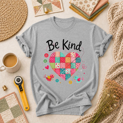 Be Kind Patchwork Heart T-Shirt - Athletic Heather
