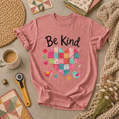 Be Kind Patchwork Heart T-Shirt - Heather Mauve