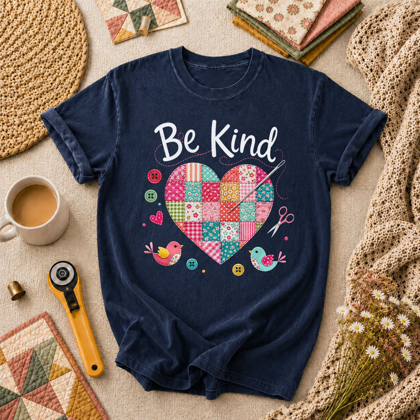 Be Kind Patchwork Heart T-Shirt - Navy