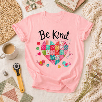 Be Kind Patchwork Heart T-Shirt - Pink