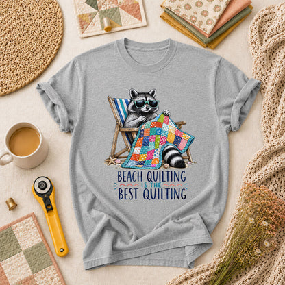 Beach Quilting Is The Best Quilting Raccoon T-Shirt - Athletic Heather