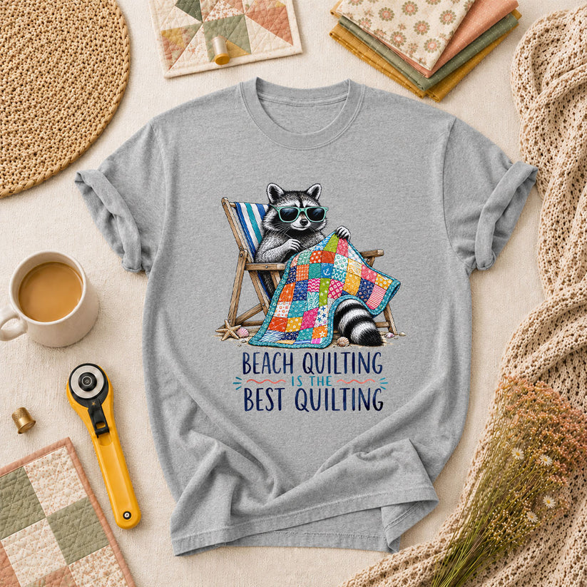 Beach Quilting Is The Best Quilting Raccoon T-Shirt - Athletic Heather