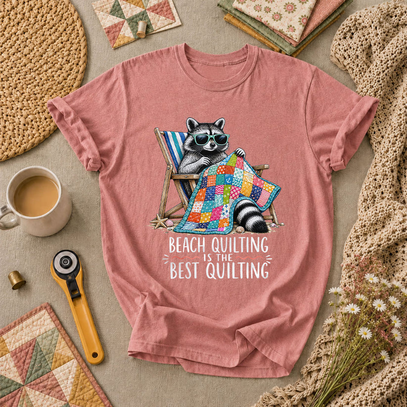 Beach Quilting Is The Best Quilting Raccoon T-Shirt - Heather Mauve