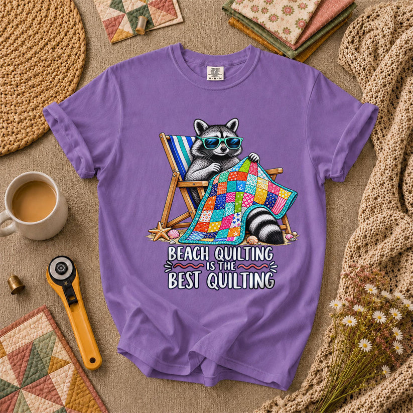 Beach Quilting Is The Best Quilting Raccoon T-Shirt - Heather Team Purple