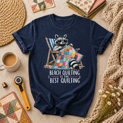 Beach Quilting Is The Best Quilting Raccoon T-Shirt - Navy