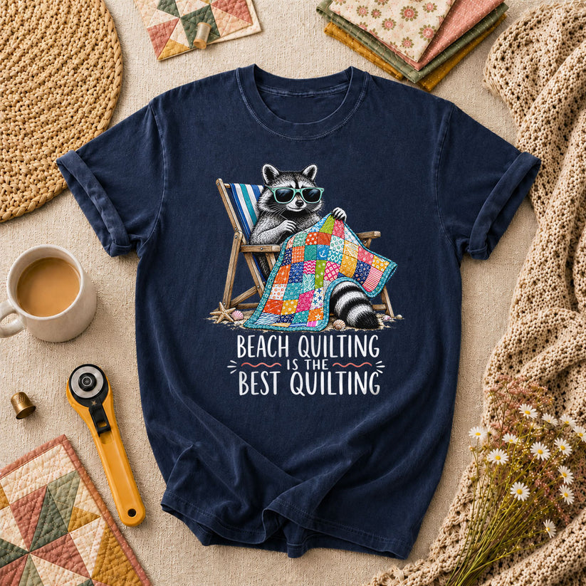 Beach Quilting Is The Best Quilting Raccoon T-Shirt - Navy
