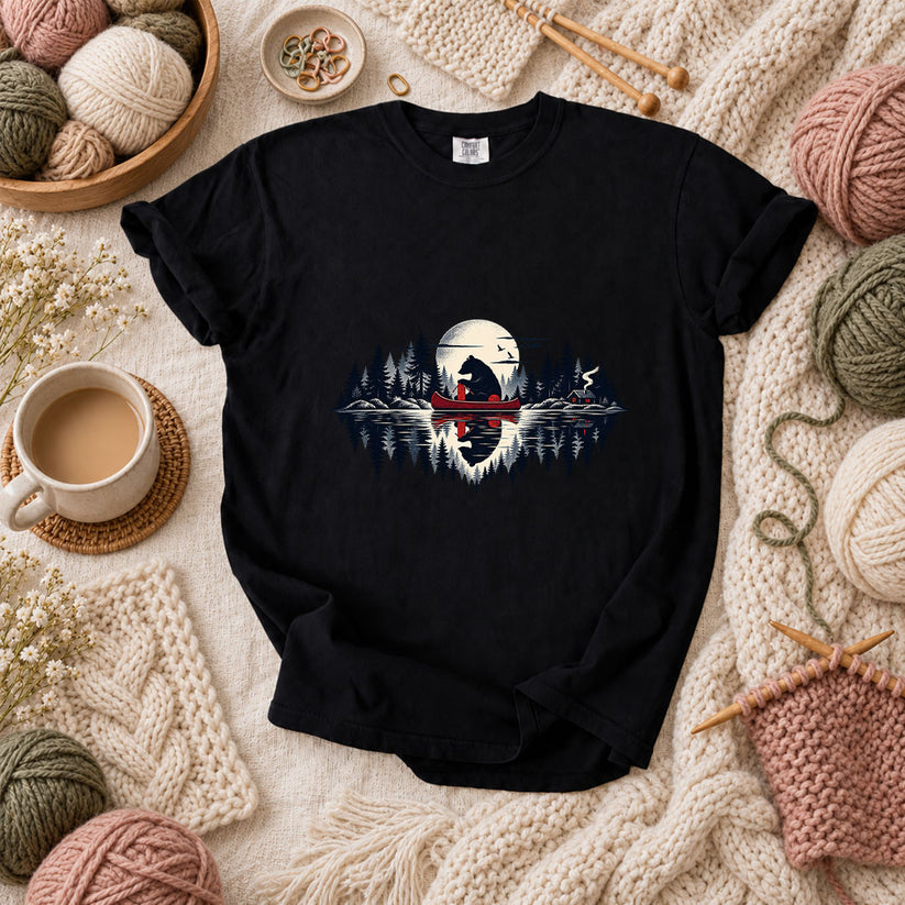 Bear Canoe Lake Reflection T-Shirt - Black