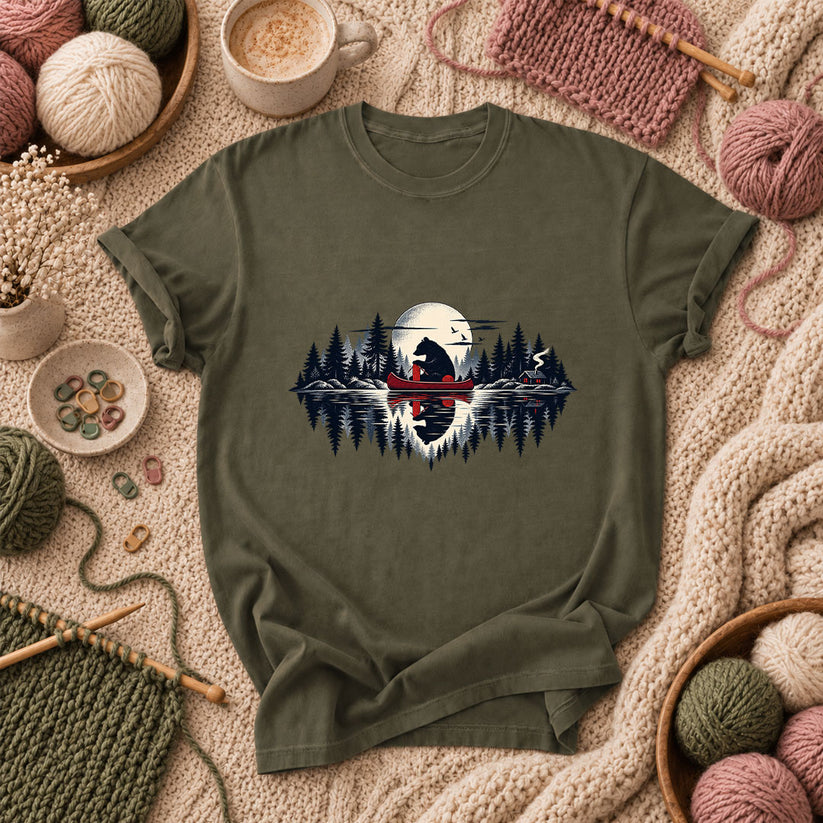 Bear Canoe Lake Reflection T-Shirt - Military Green