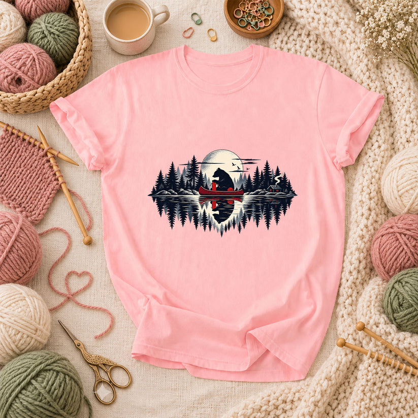 Bear Canoe Lake Reflection T-Shirt - Pink