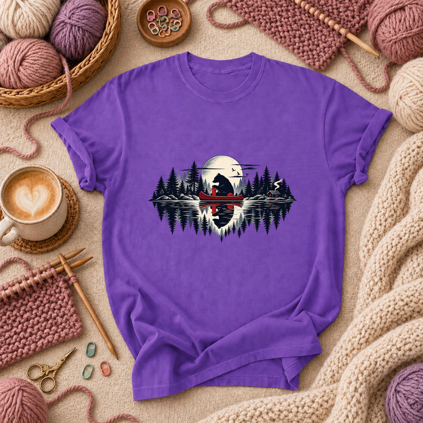 Bear Canoe Lake Reflection T-Shirt - Purple