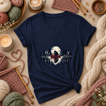 Bear Canoe Lake Reflection Women's V-Neck - Navy