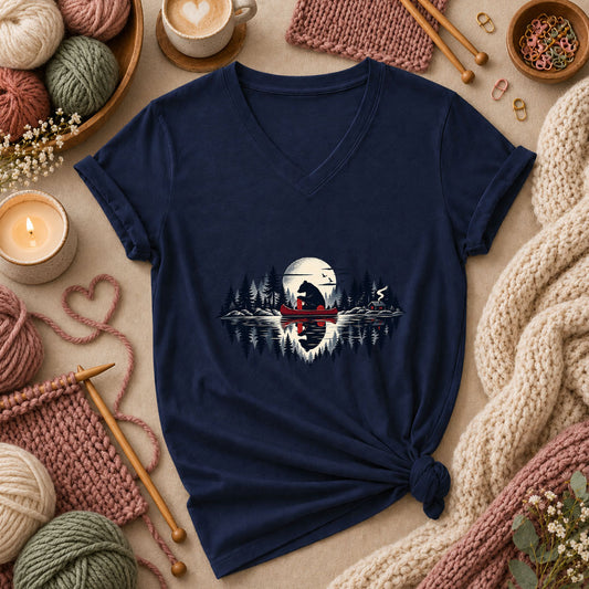 Bear Canoe Lake Reflection Women's V-Neck - Navy
