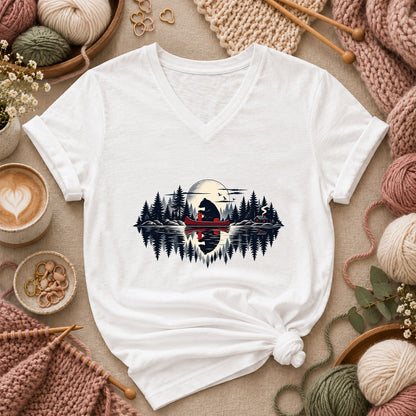 Bear Canoe Lake Reflection Women's V-Neck - White