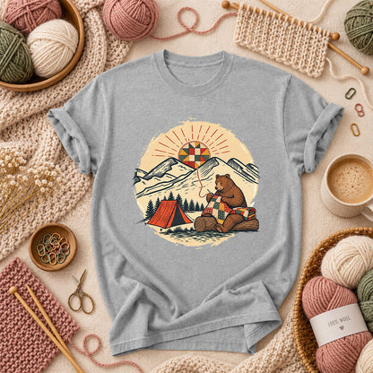 Bear Quilting At Mountain Campsite T-Shirt - Athletic Heather