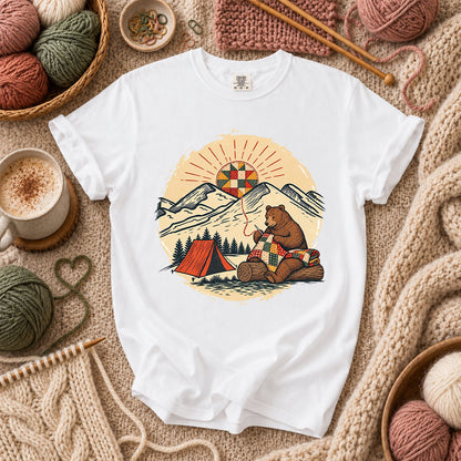 Bear Quilting At Mountain Campsite T-Shirt - White