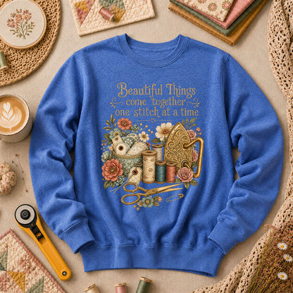 Beautiful Things Come Together One Stitch At A Time Long Sleeve - Heather True Royal
