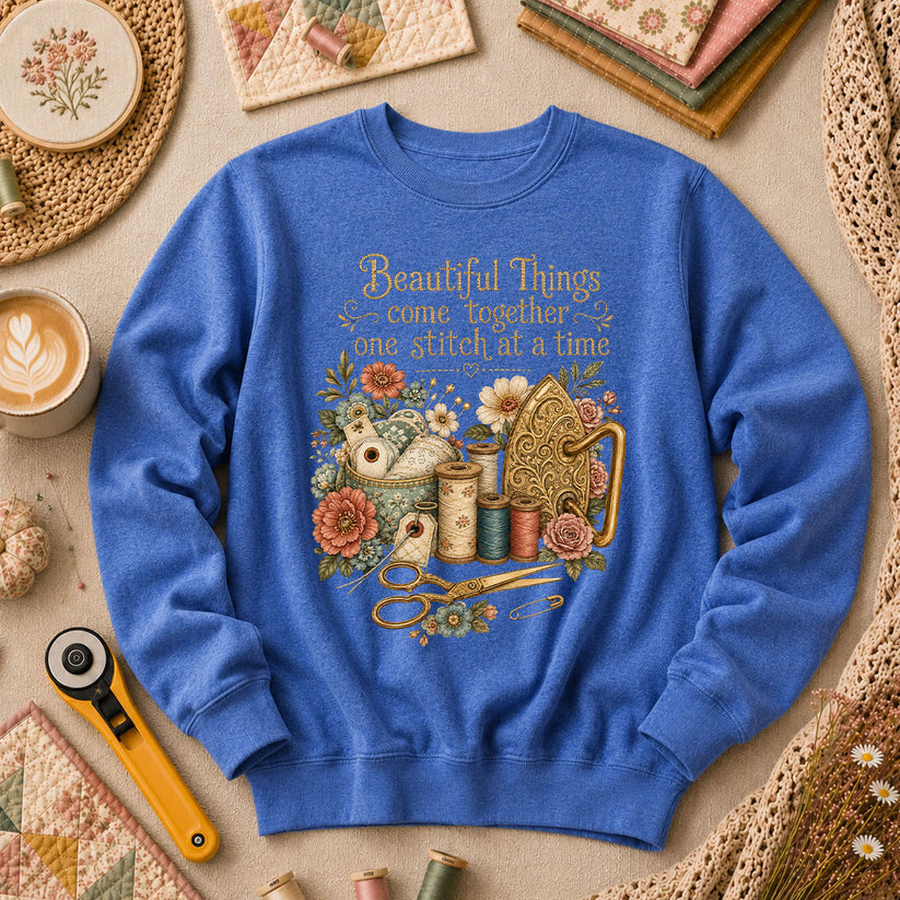 Beautiful Things Come Together One Stitch At A Time Long Sleeve - Heather True Royal