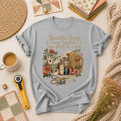 Beautiful Things Come Together One Stitch At A Time T-Shirt - Athletic Heather