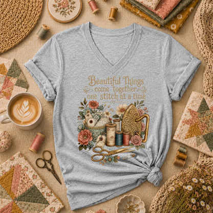 Beautiful Things Come Together One Stitch At A Time Women's V-Neck - Sport Grey