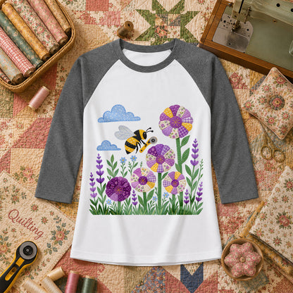 Bee And Patchwork Dresden Flowers With Lavender Raglan Sleeve - Deep Heather