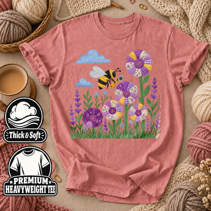 Bee And Patchwork Dresden Flowers With Lavender T-Shirt - Heather Mauve