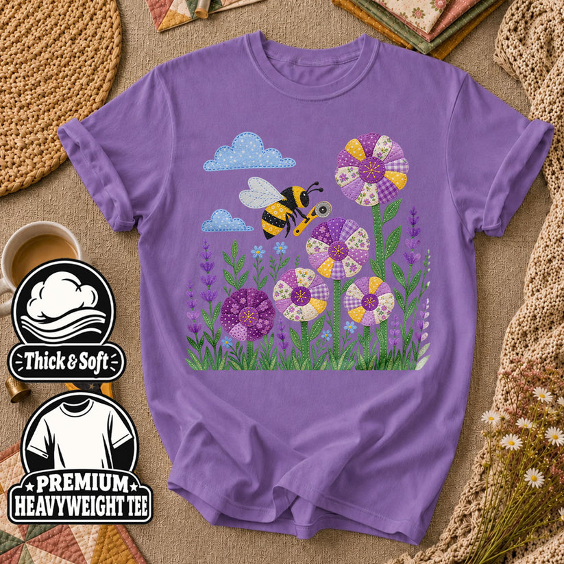 Bee And Patchwork Dresden Flowers With Lavender T-Shirt - Heather Team Purple