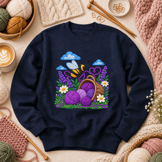 Bee With Lavender Yarn Basket Long Sleeve - Navy