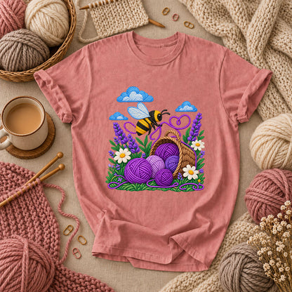 Bee With Lavender Yarn Basket T-Shirt - Heather Mauve