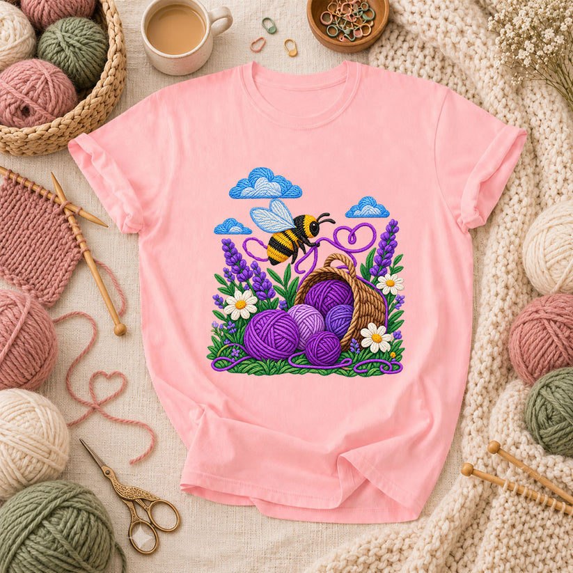 Bee With Lavender Yarn Basket T-Shirt - Pink