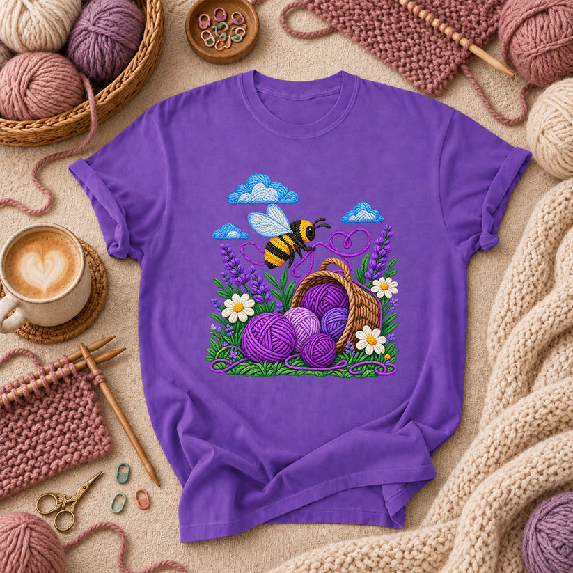 Bee With Lavender Yarn Basket T-Shirt - Purple