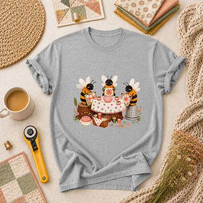 Bees Quilting Tea Party Patchwork T-Shirt - Athletic Heather