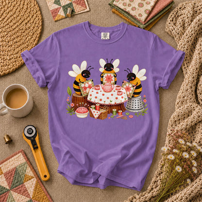 Bees Quilting Tea Party Patchwork T-Shirt - Heather Team Purple