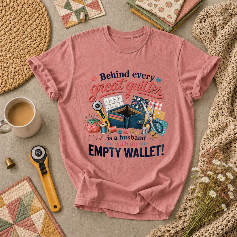 Behind Every Great Quilter Is A Husband With An Empty Wallet T-Shirt - Heather Mauve