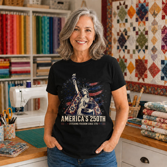 Betsy Ross Quilting American Flag Vintage - Black flatlay