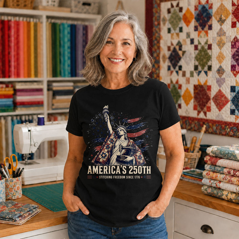 Betsy Ross Quilting American Flag Vintage - Black flatlay