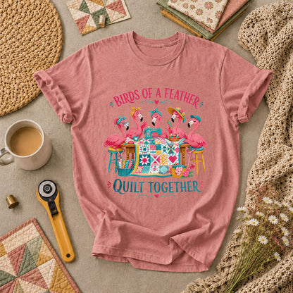 Birds Of A Feather Quilt Together Flamingos T-Shirt - Heather Mauve