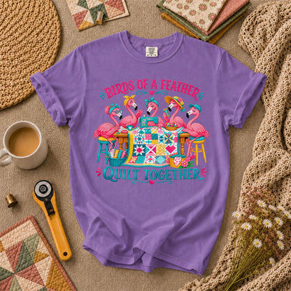 Birds Of A Feather Quilt Together Flamingos T-Shirt - Heather Team Purple