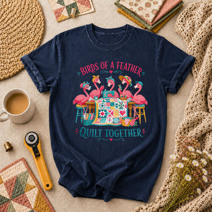 Birds Of A Feather Quilt Together Flamingos T-Shirt - Navy