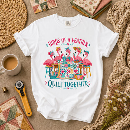 Birds Of A Feather Quilt Together Flamingos T-Shirt - White